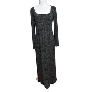 Modcloth Maxi Dress Women’s Sz M Black Polka Dot Stretch Career Party Whimsigoth